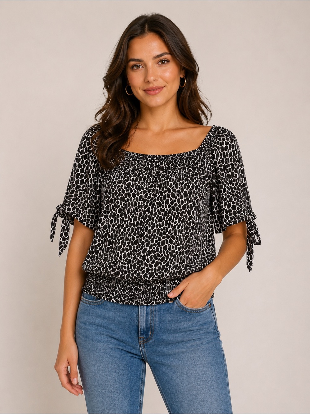 Michael Kors Black and White Printed Blouse